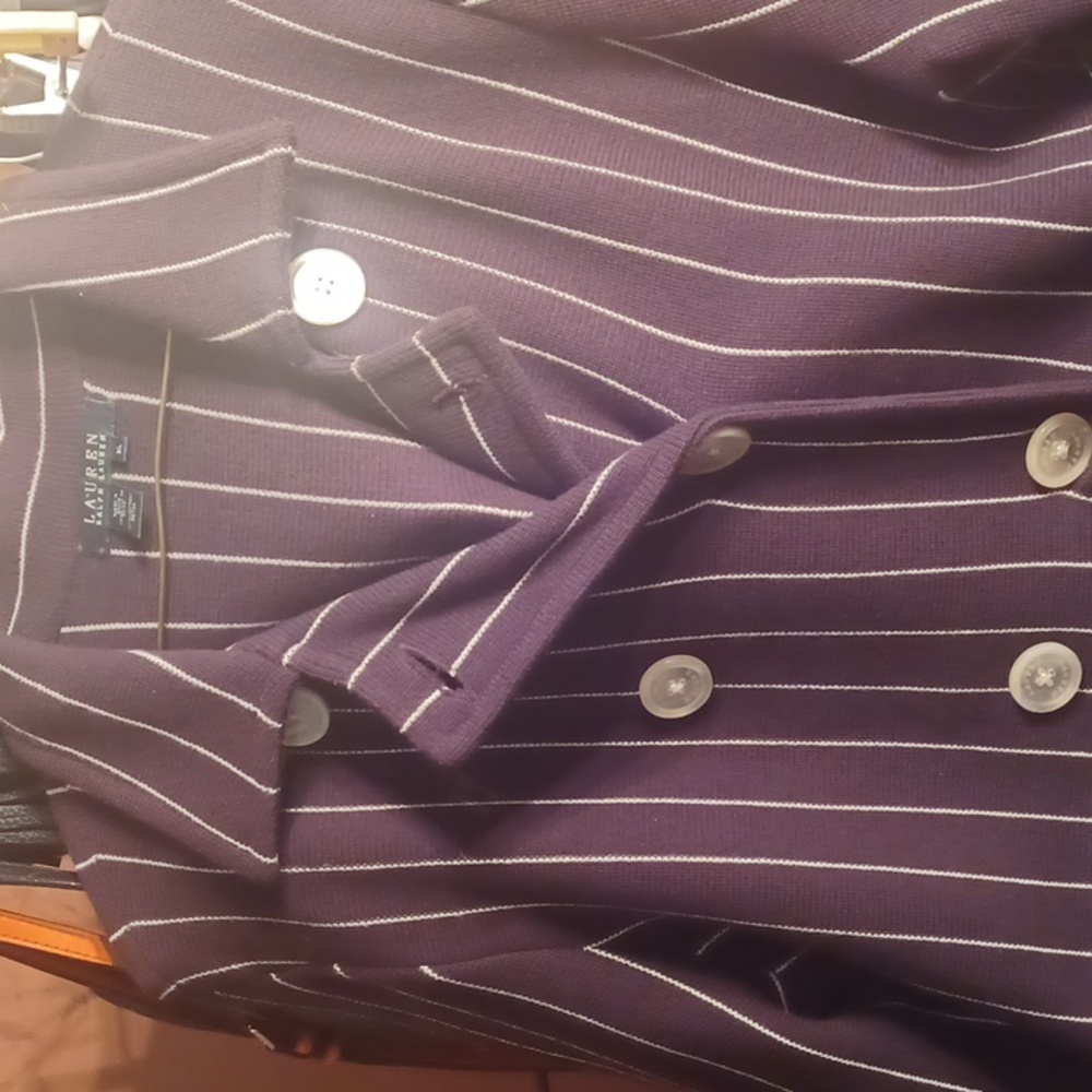 New double-breasted knit jacket.